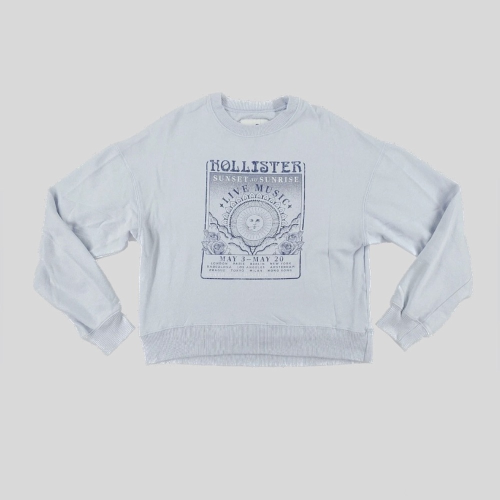 Hollister Sweatshirt Womens XS Blue Pullover Crew Neck Long Sleeve Graphic Music